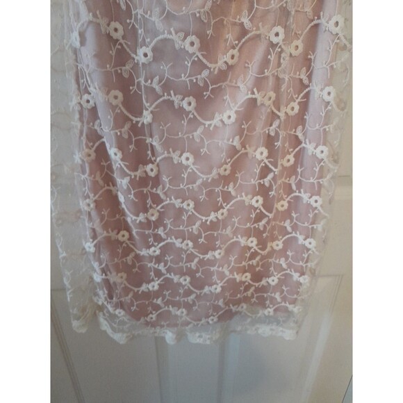 Vint. 70s Shana K Large Cottage Core Lined Pink /Mesh Embroidered Midi Dress.B28 - Picture 3 of 5